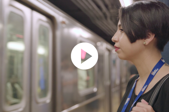 Darlice Rocha boards the subway to work